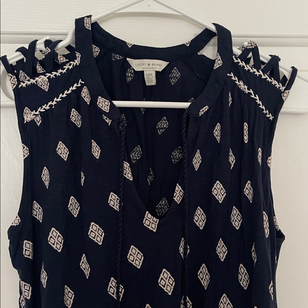 Lucky Brand Navy and White Sleeveless Blouse